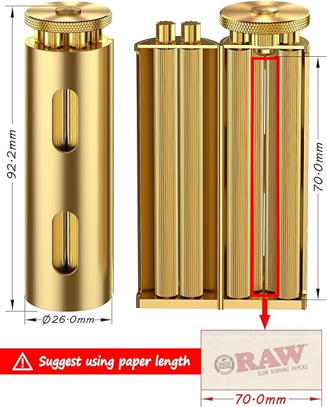 Vintage J Roller, Brass Cigarette Rolling Machine, Pure Copper Joint Roller Machine, Solid Brass Roller, Use with 70 mm Papers, Elegant and Luxurious Tobacco Roller for Men and Women