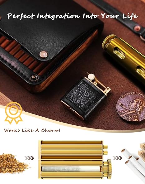 Vintage J Roller, Brass Cigarette Rolling Machine, Pure Copper Joint Roller Machine, Solid Brass Roller, Use with 70 mm Papers, Elegant and Luxurious Tobacco Roller for Men and Women
