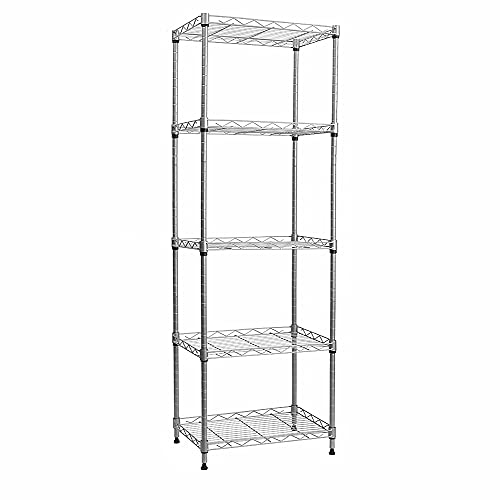 Regiller 5-Wire Shelving Metal Storage Rack Adjustable Shelves, Standing Storage Shelf Units (Silver, 16.6L x 11.8W x 53.5H)