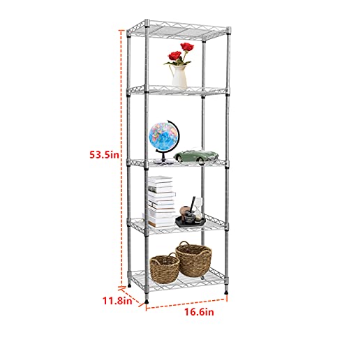 Regiller 5-Wire Shelving Metal Storage Rack Adjustable Shelves, Standing Storage Shelf Units (Silver, 16.6L x 11.8W x 53.5H)