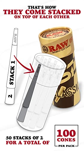 RAW Cones Classic King Size | 100 Pack | Natural Pre Rolled Paper with Tips and Packing Tubes Included