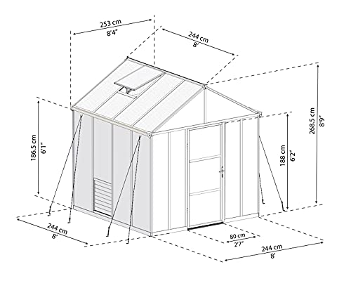 Gray Greenhouse w/4 HD Shelves, 8'x8'