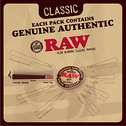RAW Cones Classic King Size | 100 Pack | Natural Pre Rolled Paper with Tips and Packing Tubes Included