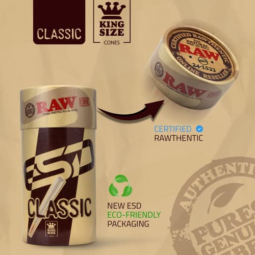 RAW Cones Classic King Size | 100 Pack | Natural Pre Rolled Paper with Tips and Packing Tubes Included