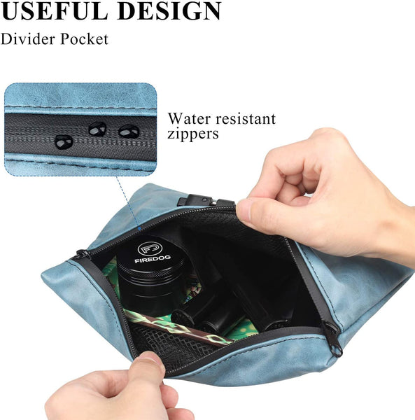 FireDog Smell Proof Leather Pouch , 9.7 inch x 6.7 inch, Water Resistant