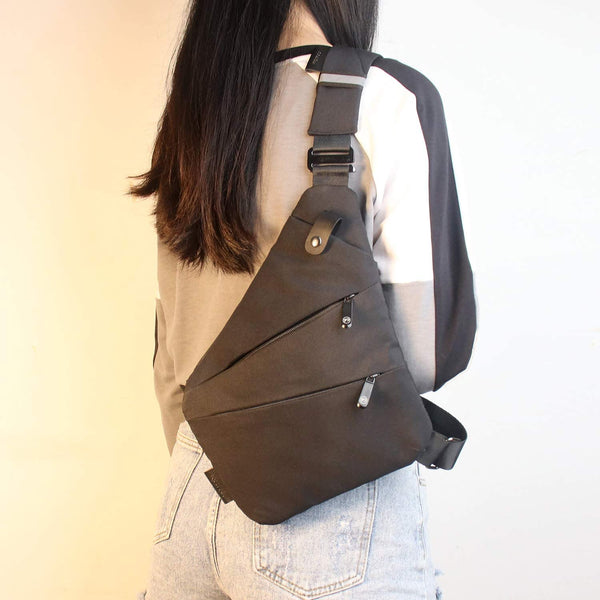 Grey Smell Proof Nylon Shoulder Bag, Reflective strip , Black Smell Proof Nylon Shoulder Bag, Reflective strip , Magnetic snap phone pocket, 12 inch x 9 inch x 7 inch x 9 inch, Live Model