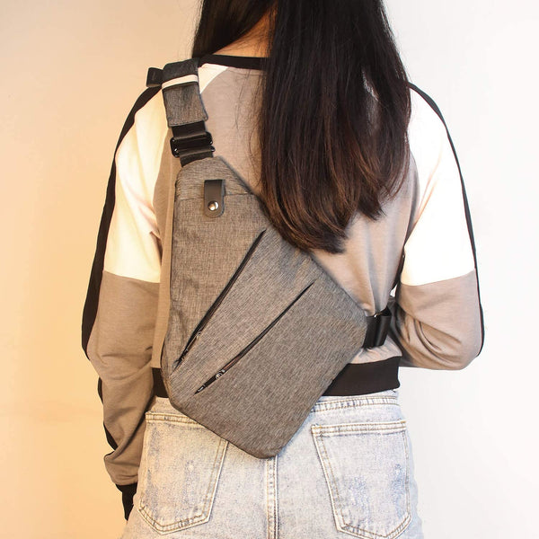 Grey Smell Proof Nylon Shoulder Bag, Reflective strip , Black Smell Proof Nylon Shoulder Bag, Reflective strip , Magnetic snap phone pocket, 12 inch x 9 inch x 7 inch x 9 inch, Live Model