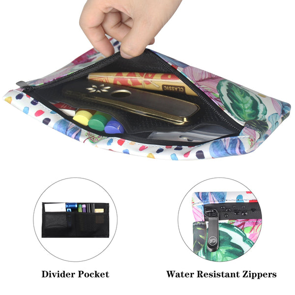 Vibrant Patterned Smell Proof Pouch, 10.55 in x 5.8 in, Divider Pocket, Water Resistant