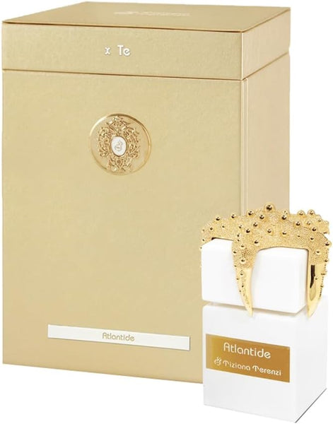 Tiziana Terenzi Atlantide bottle in front of its gold presentation box
