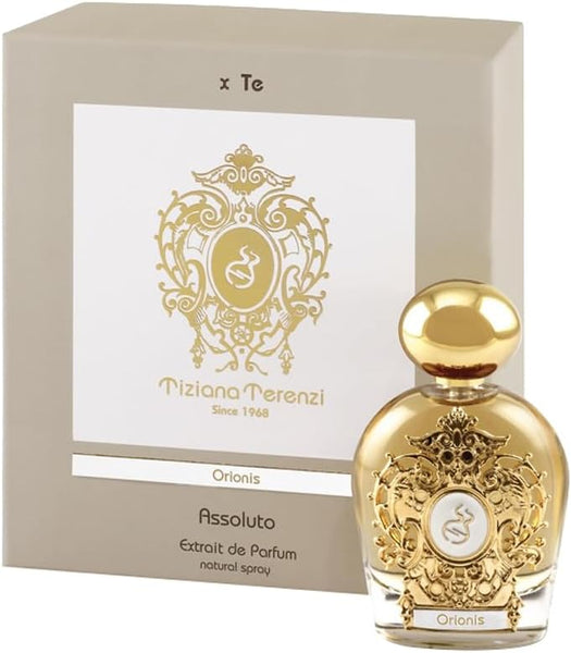 Tiziana Terenzi Orionis bottle beside its white and gold box