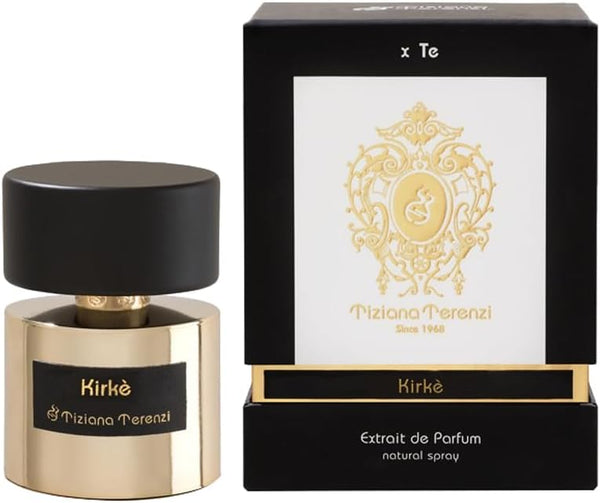 Tiziana Terenzi Kirke bottle beside its black and white presentation box