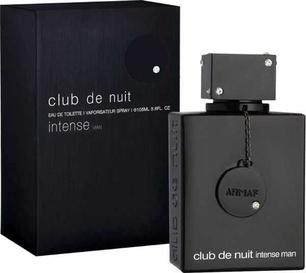 ARMAF Club de Nuit Intense Man 3.6 oz bottle in front of its black box