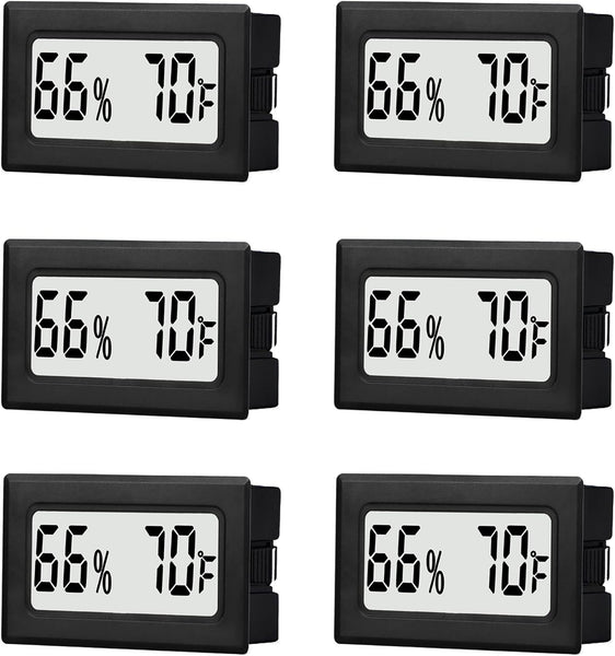 Six mini digital hygrometer and thermometer gauges