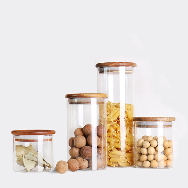 Wooden Glass Stash Storage Jars