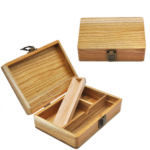 Natural Wooden Storage Box, 3 interior compartments, 6.81 inch x 4.72 inch x 1.96 inch
